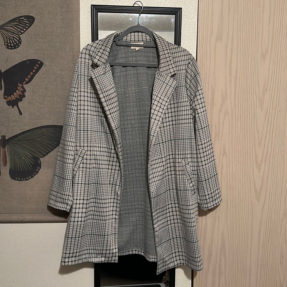 Melloday Plaid Notch Lapel Open Front Jacket